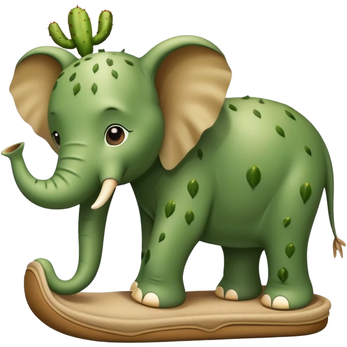 A green elephant with cactus-like skin in desert, wearing slippers emoji