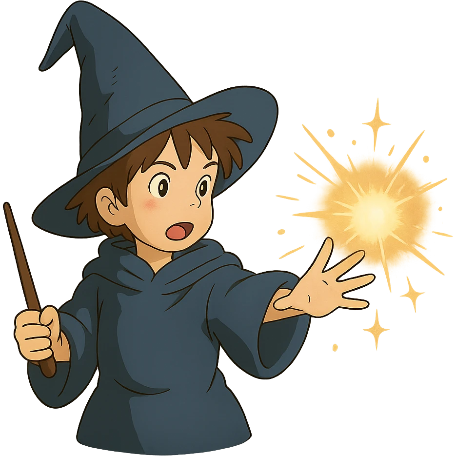 ghibli style wizard kid casting a spell emoji