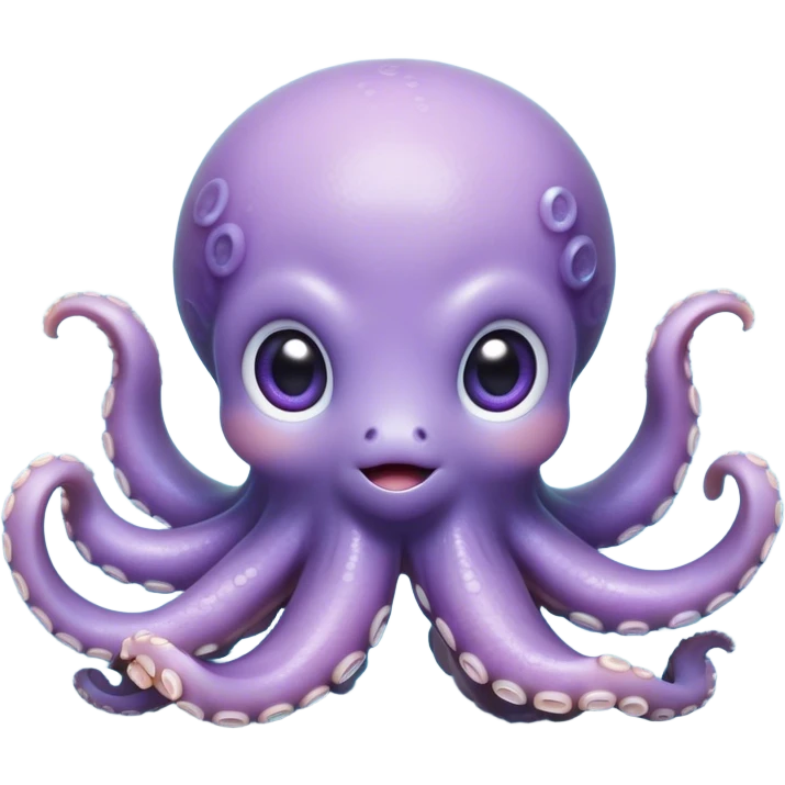 Cinematic Cute Shy Baby Octopus Portrait Emoji, Tentacles tucked slightly inward in an adorably bashful pose, featuring a softly glowing, round light blue-purple body with enormous, soulful eyes peering out timidly, Simplified yet irresistibly adorable features, highly detailed, glowing with a delicate, soothing marine radiance, high shine, quiet yet expressive, stylized with an air of gentle mystery, soft glowing outline, capturing the essence of a tiny, shy deep-sea creature that seems as if it could slowly peek out and explore the world with cautious curiosity! emoji