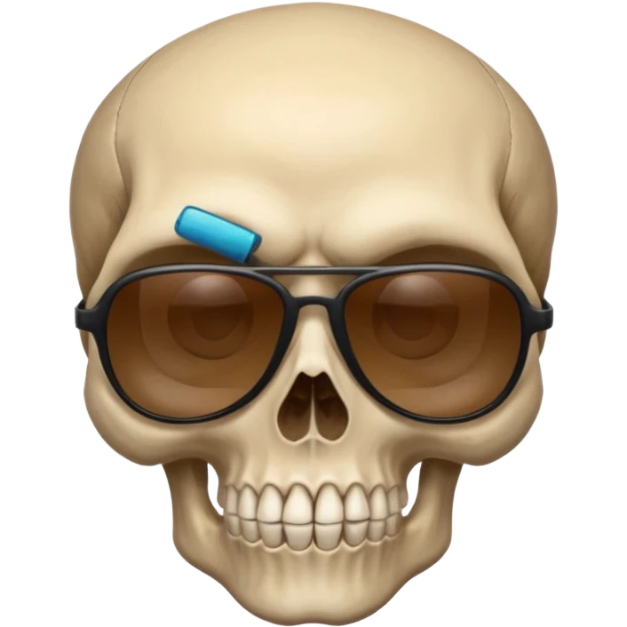 Make a skull face with sunglasses down a bit so you can see his eyes and his left eye brow up a bit make it look like an emoji cartoony emoji