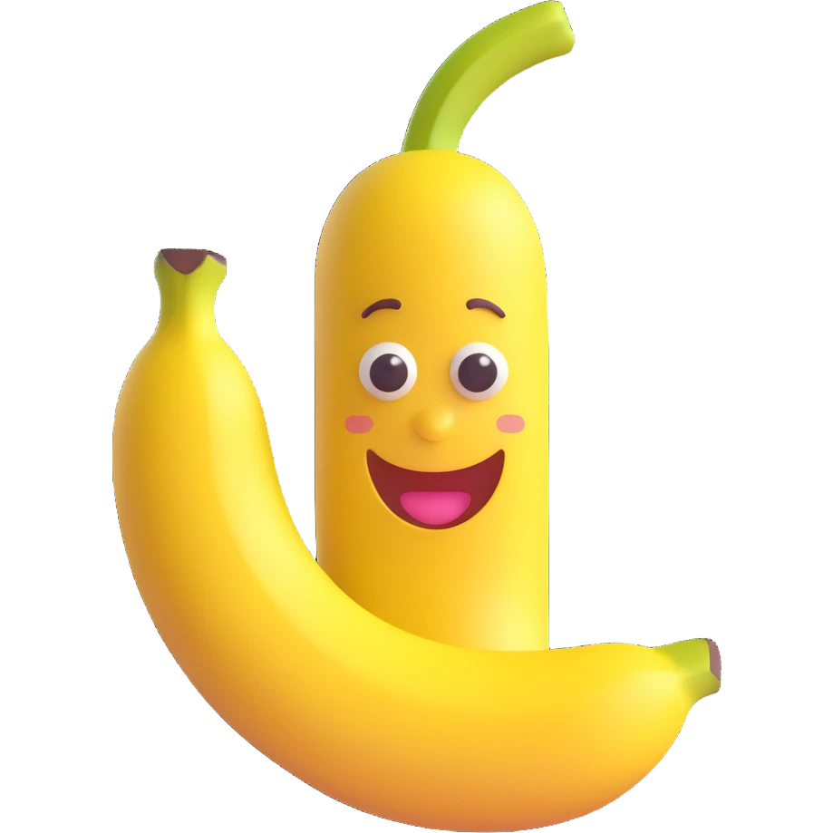 3D emoji style banana with a happy face emoji