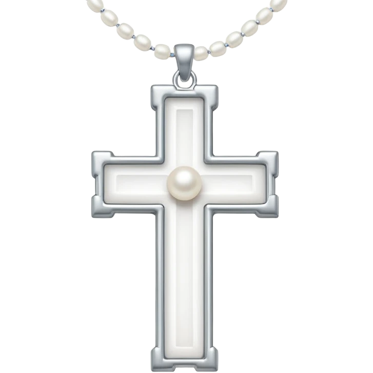 Elegant emoji icon of a white cross made of white beads, glossy surface, and white bead chain subtle shadows, pure white palette emoji