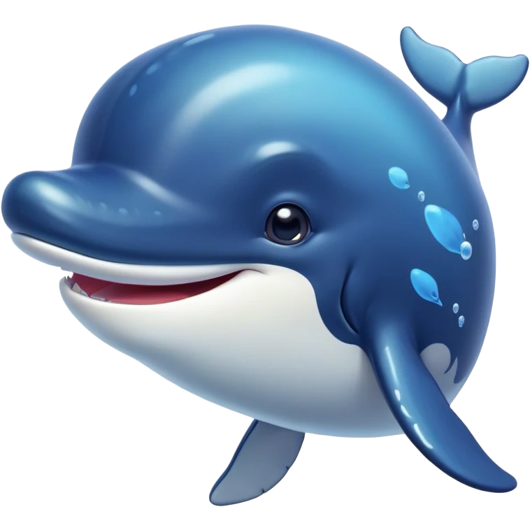 Cinematic Cute Humpback Whale Portrait Emoji, Head tilted playfully and inquisitively, featuring a softly rounded body with bright, sparkling eyes and an adorably expressive mouth, Simplified yet irresistibly adorable features, highly detailed, glowing with a warm, ocean-blue glow, high shine, affectionate and gentle, stylized with a touch of whimsical aquatic charm, soft glowing outline, capturing the essence of a friendly and endearing whale that seems as if it could sing its way into your heart! emoji