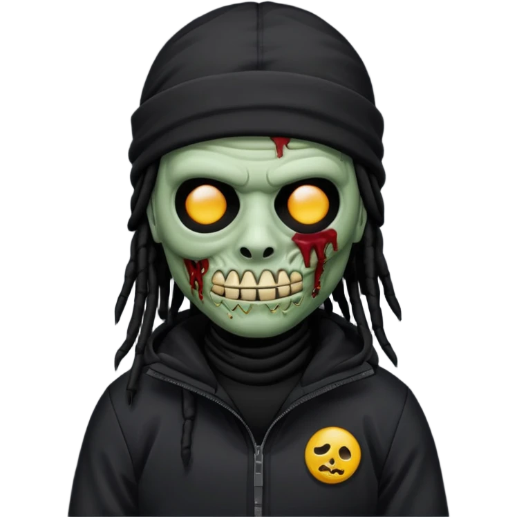 a zombie emoji with black dreads and a black nike jacket and black nike ski mask on his head emoji
