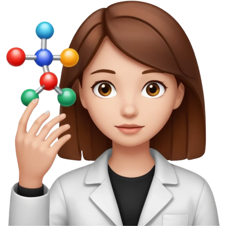 a girl holds a molecule in her hand emoji