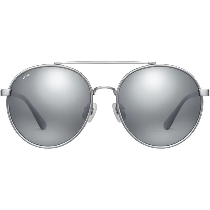 A pair of luxury sunglasses emoji with silver chrome frame, smooth rounded lenses, reflective metallic surface, high-end swag aesthetic, minimal and clean design, iOS emoji style, centered, white background emoji