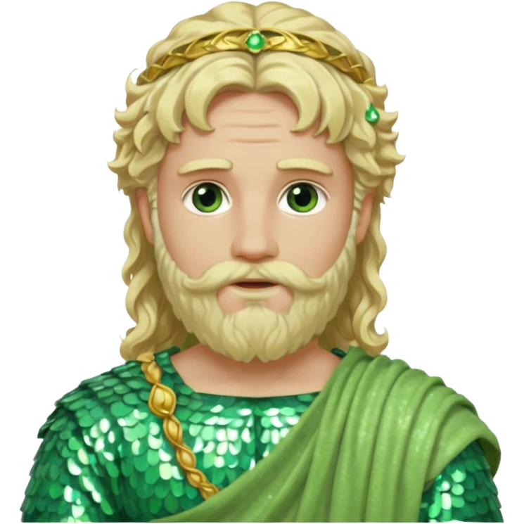 Zephyr, God of Spring Roman Deities with long blonde wavy hair and beard, pale green sequin toga emoji