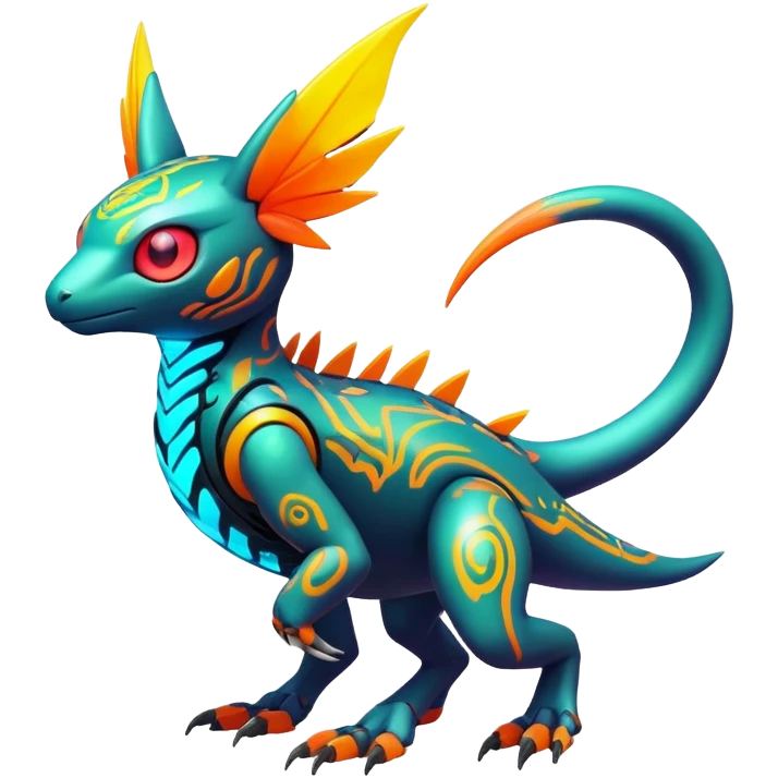 Tropical futuristic lush warm-colored modern colorful neon-colored cyber-Fakémon-Digimon-Trico-creature emoji