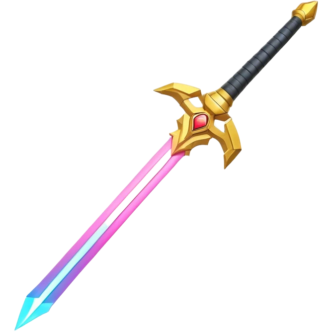 Clash of Clans aesthetic: Cinematic heroic Laser halo Sword Emoji, rendered in a 3D vector-style similar to standard emojis with minimal shading and bold, simplified shapes. A compact, vibrant energy blade with a neon-hued, glowing edge and futuristic hilt, softly glowing with a radiant cosmic charm. Simplified yet unmistakably iconic, highly detailed and consistent, glowing with a soft pulsating brilliance and high shine. Stylized with a touch of interstellar elegance and a soft glowing outline, capturing the essence of a legendary energy blade with a friendly, playful manner! emoji