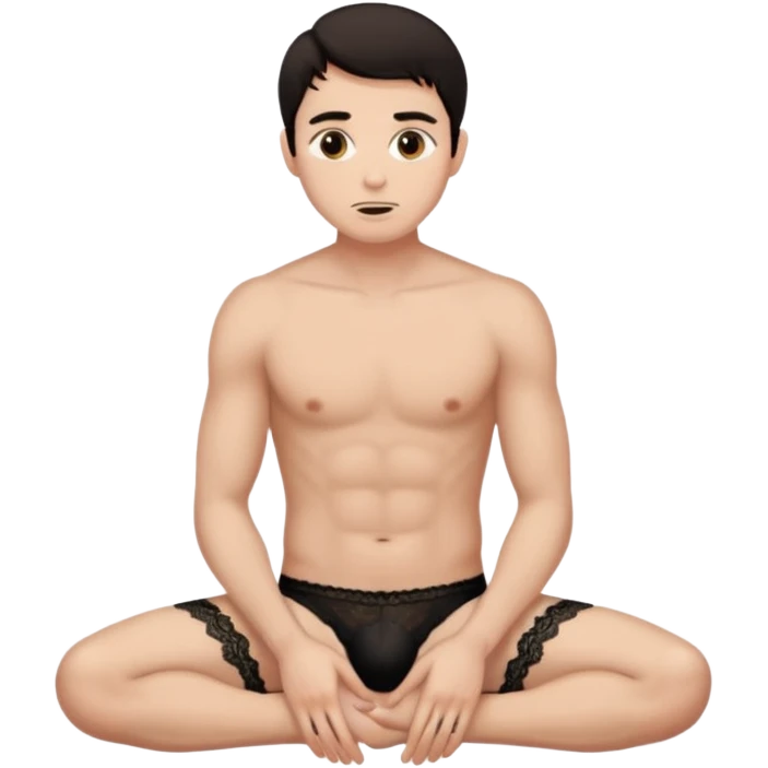Submissive man on knees begging wearing female underwear with dark hair emoji