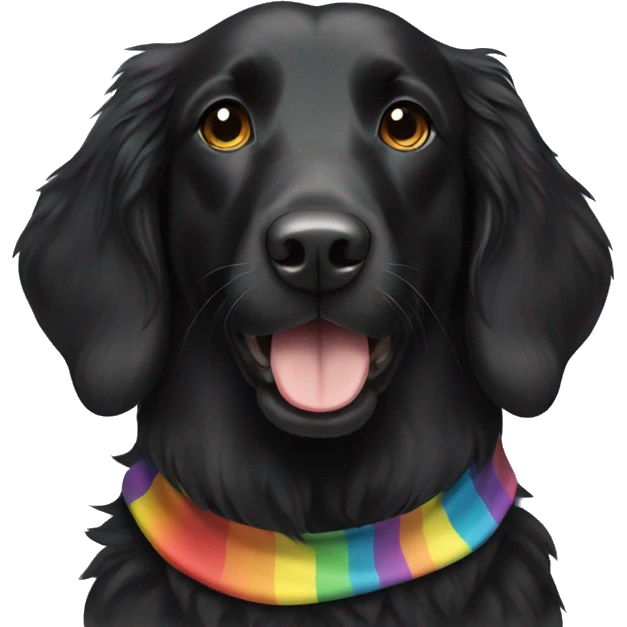 Black Flat coated retriever with rainbow bandana emoji