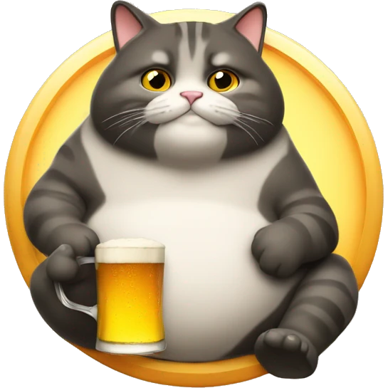 Fat cat drinking a beer emoji