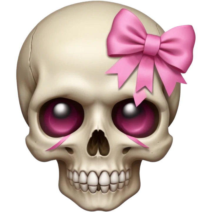 A skull with a small pink ribbon on the side of its head emoji