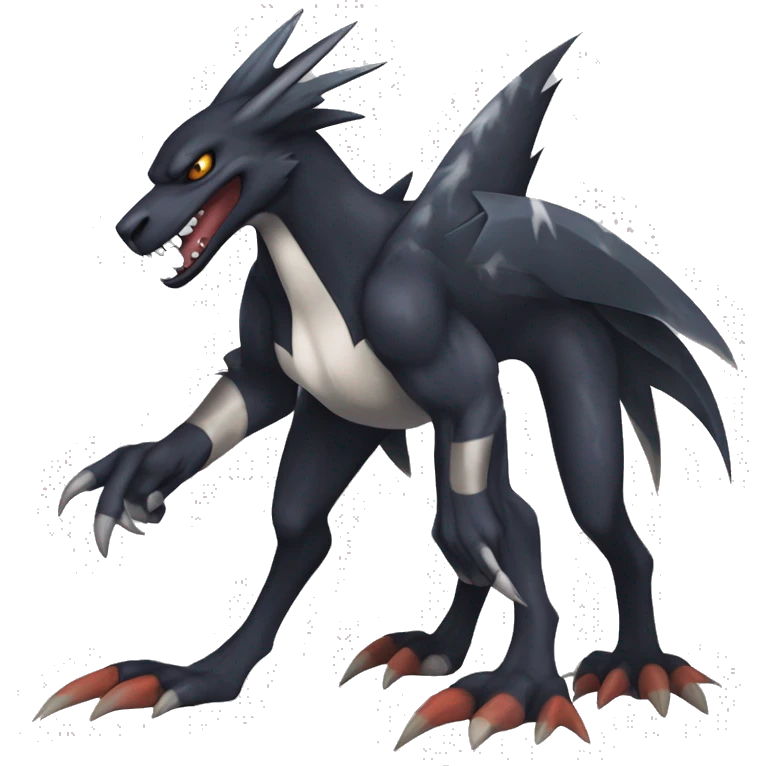 Black Cool Edgy Nargacuga-Garchomp-Houndoom-Sergal Fakémon-Digimon with Edgy markings,  full body emoji