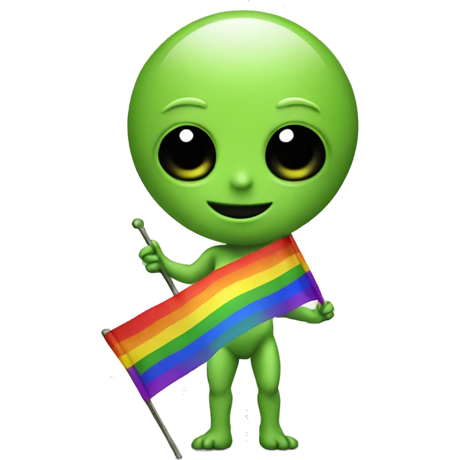 An alien holding gay flag emoji