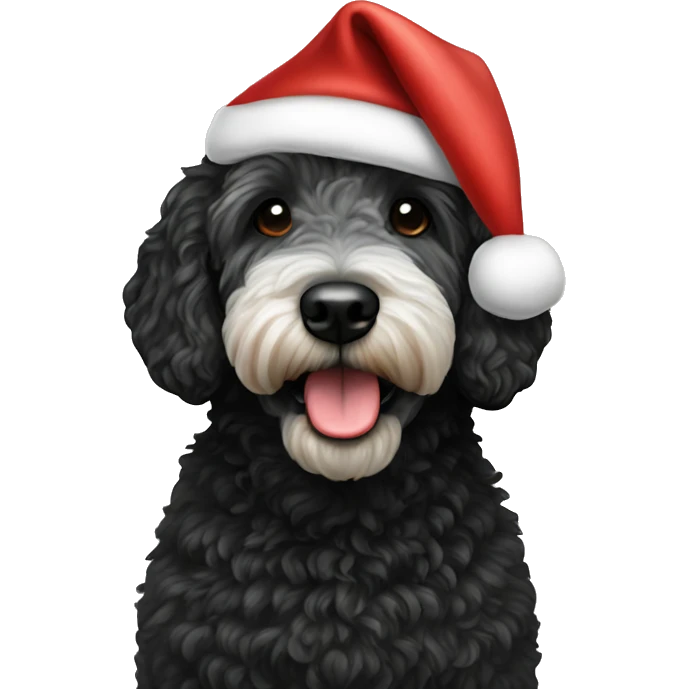 Black Golden doodle with Santa hat emoji