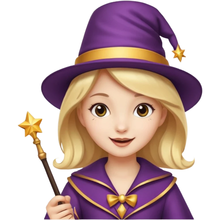 young girl magician wearing a magician hat holding a wand cheerful expression emoji