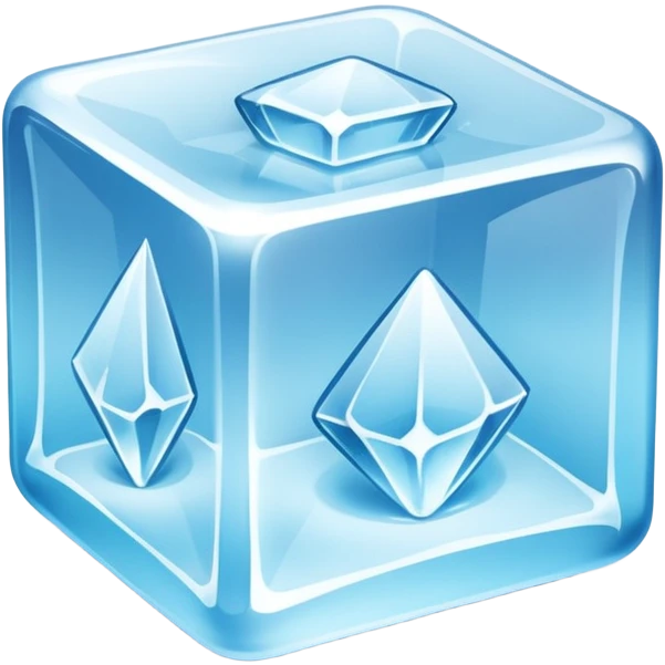 ice cube object icon, crystal clear ice, glossy, small frost details, 3D cartoon, soft shadow, mobile game icon style, centered, clean background, no text, no watermark emoji