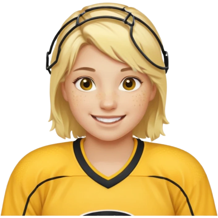 Girl hockey player with yellow jersey emoji