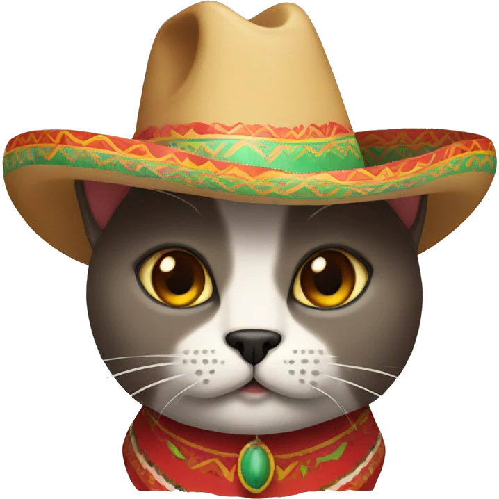 Mexican cat with a sombrero with brown eyes and a mustache emoji