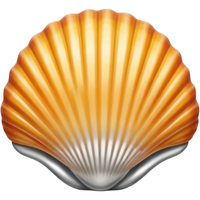 A seashell emoji made of polished silver chrome, smooth curved surface, reflective metallic highlights, elegant minimal design, iOS emoji style, centered, clean white background, soft lighting emoji