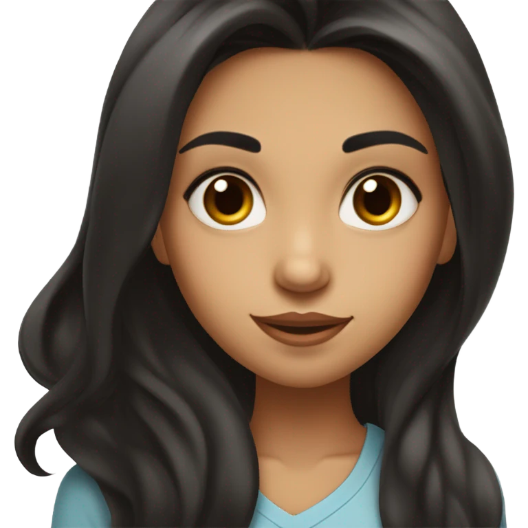 A dark black brown long hair girl , high cheekbones,indian features  with a giving a flirty smirk and a eye roll medium fair complexion  emoji