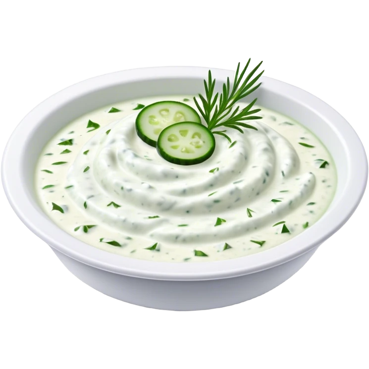 Cinematic Realistic Tzatziki Dish Emoji, featuring a creamy, tangy yogurt sauce with cucumber and herbs rendered with soft textures and cool, refreshing lighting. emoji