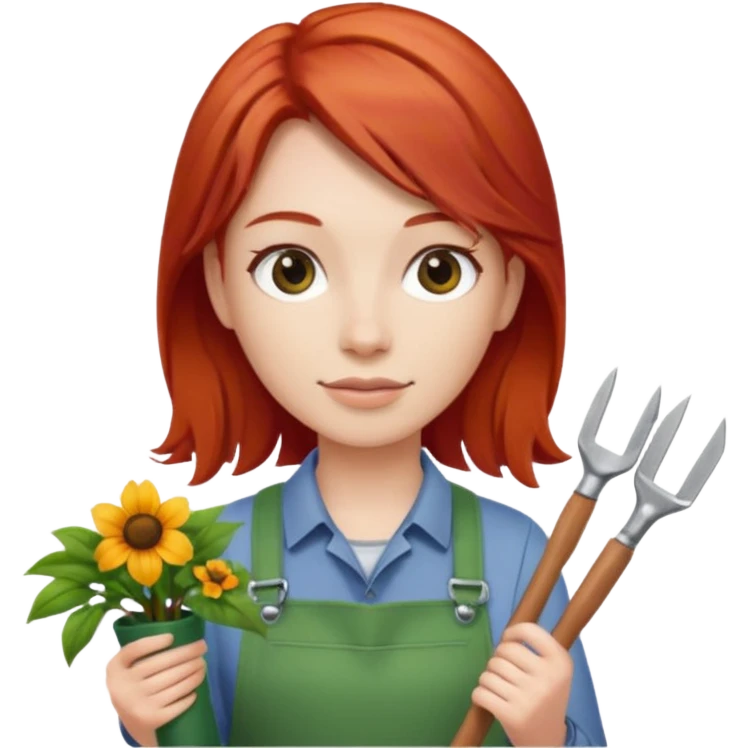 red hair gardener holding gardening tools emoji