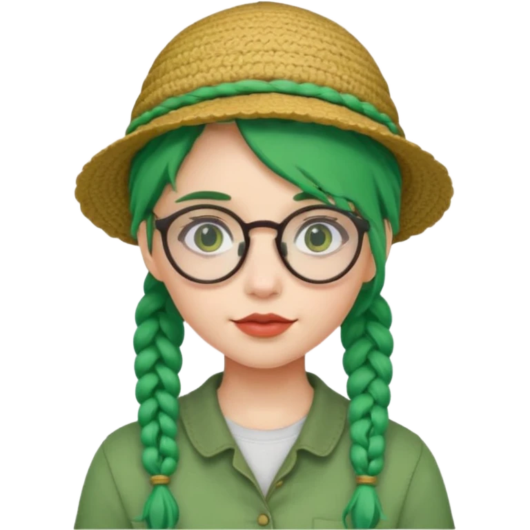 girl with green hairs, braids and spectacle and hat emoji
