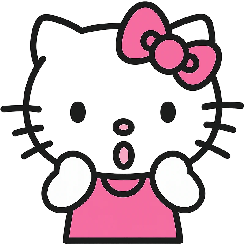 Wow Hello Kitty emoticon, pink and white girly aesthetic, icon style emoji