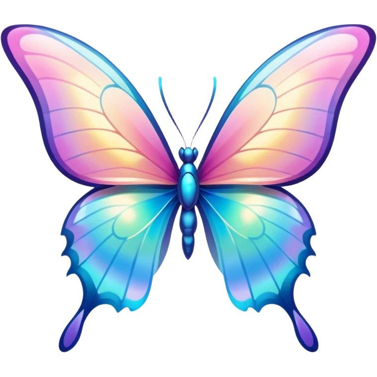 Transparent Shiny Glossy Pastel Gradient Hue holographic butterfly with bright sparkles and huge curvy wings with pointy tips emoji