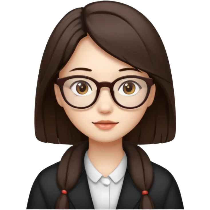 Girl with white skin, brown eyes, Chinese hair and light/dark brown, with glasses emoji