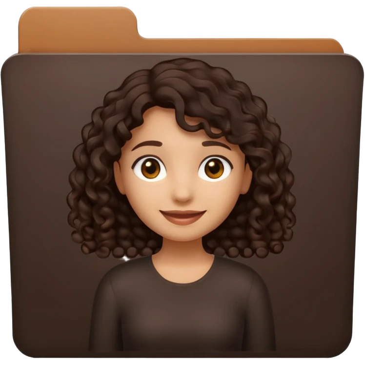 A **simple emoji-style icon** of a **black black black transparent plastic folder**, sleek and minimal, with **rounded corners**, subtle translucency, soft shading, and a **small illustrated logo of a canela-skinned girl with natural curly dark hair and a warm smile**, simplified and icon-like.
 emoji