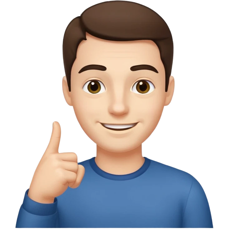 man pointing with index finger on his hand towards his eyebrows and smiling emoji