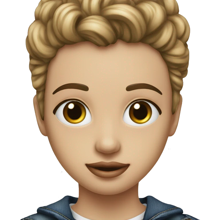ragazzw bionda occhi marroni orecchini grandi a cuore maglietta nero jeans stretti emoji