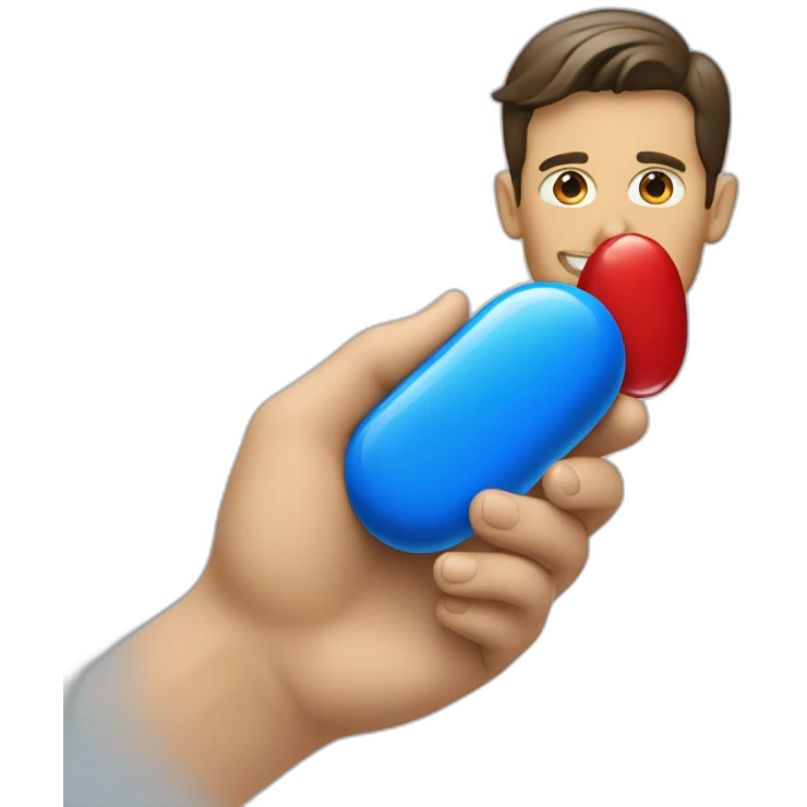 a man handing a blue pill and red pill emoji