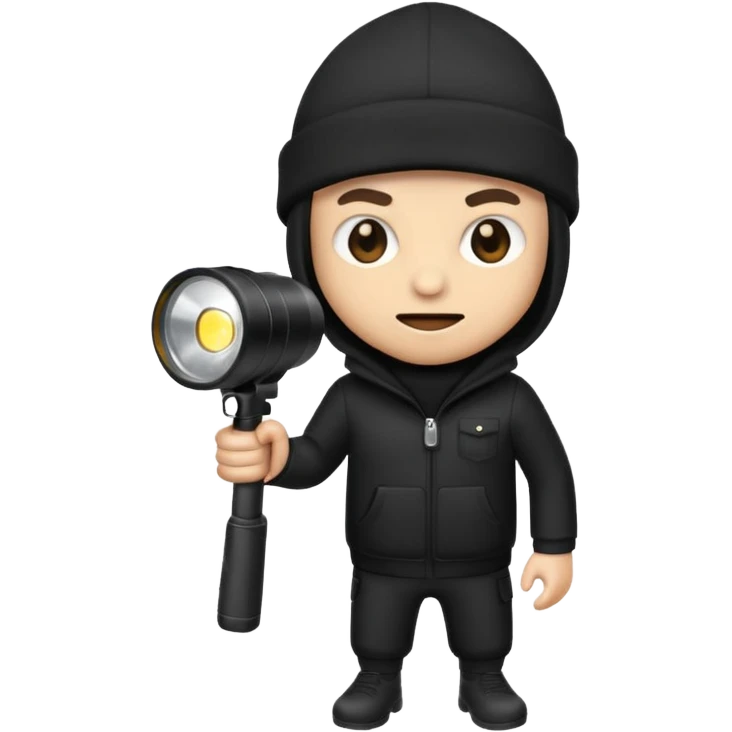 robber emoji with a flashlight and black beanie sneaking emoji