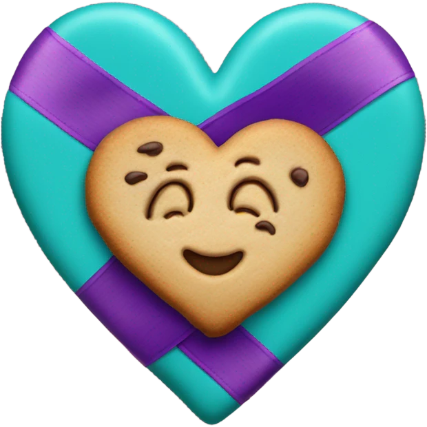 Cookie heart with teal purple awareness ribbon emoji