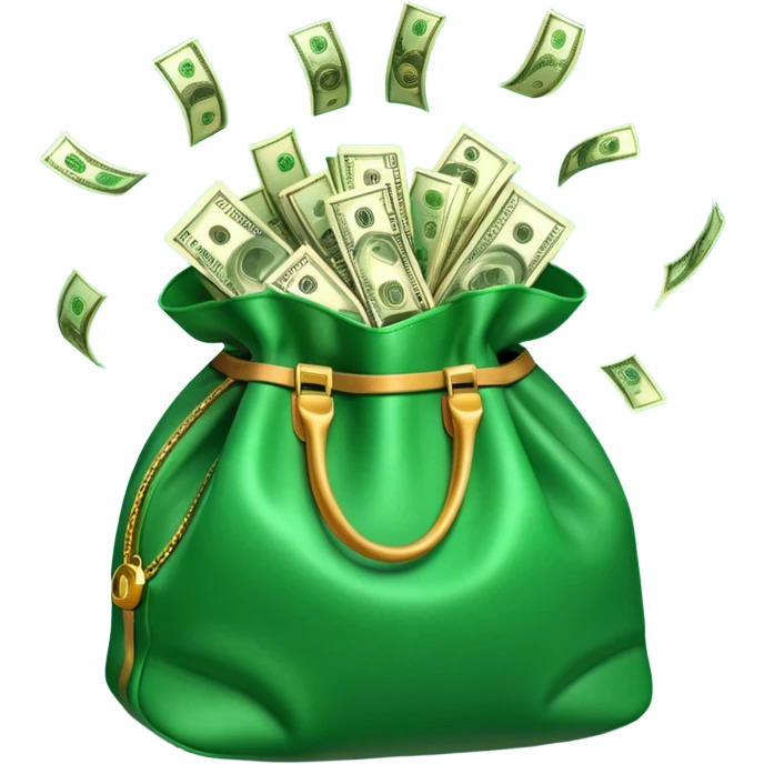 

3D emoji style, big bag of money, flying dollar bills, rich casino vibe, smooth lighting, high detail, clean edges, transparent background



 emoji