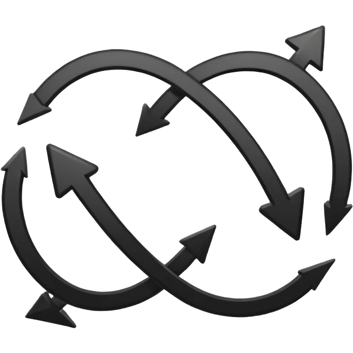 Minimalistic flat vector icon, iOS style, thin black contour on white background. Circular arrows forming an infinite loop, symbolizing Agile process. Clean, no text, no shadows.
 emoji