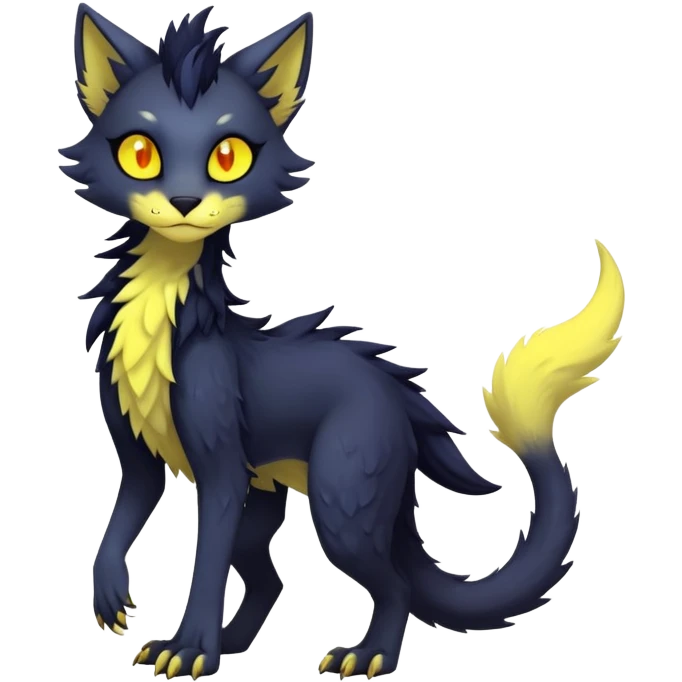 Kawaii dark colorful edgy fantasy ethereal feline-vernid-sergal-fursona animal creature with a tufted tail full body emoji