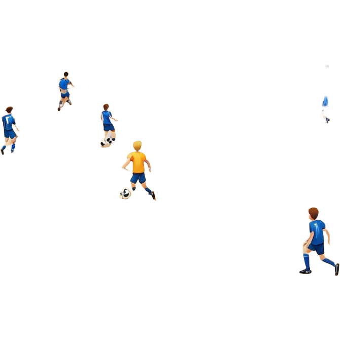 A mini-football match in an indoor sports hall with a wooden floor and clear court markings. The scene captures players in action, with the ball moving towards the goal, and the surrounding bleachers and overhead lights adding to the atmosphere of a competitive game. emoji