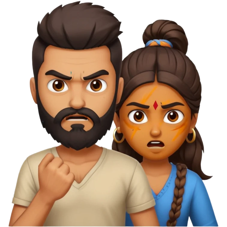 brother and sister fighting modern culture naughty  - indian skin and hairstyle - men beard  emoji