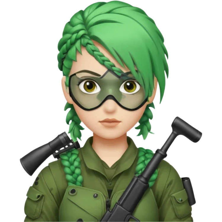 paintball player with geared face boy braided green hair emoji
