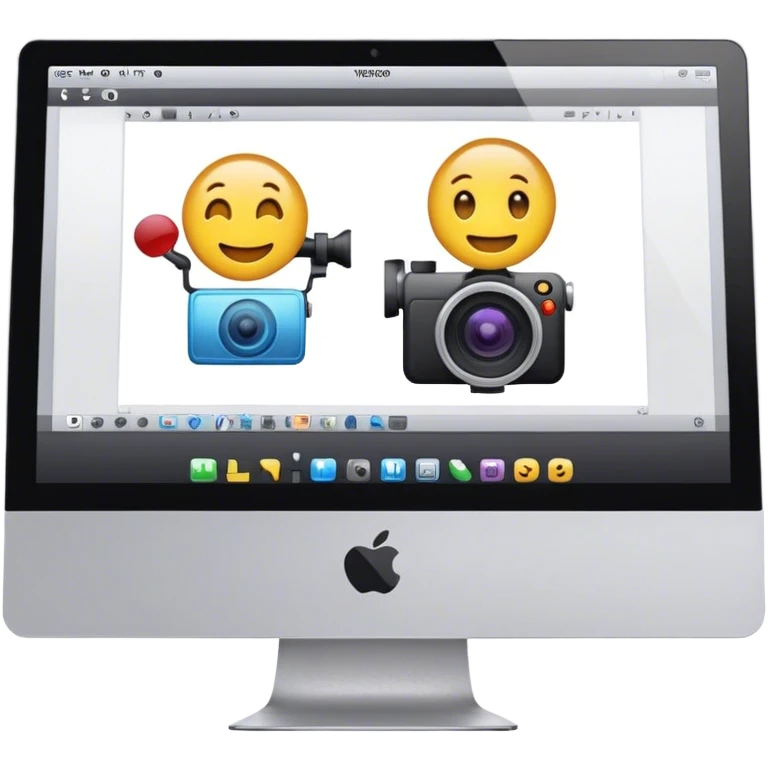 Create an emoji of video editing. Should feature a video editing timeline or interface on a computer screen, showing clips and a playhead. Include a video camera and editing tools. No any smiley faces in emoji. Make the background transparent. emoji