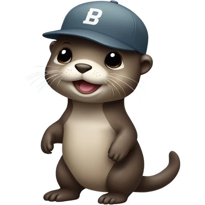 Cute baby otter. Wearing backwards baseball hat. Full body.  emoji