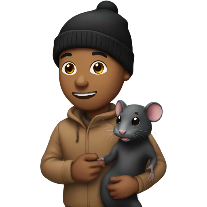Brown man with black Beanie holding a rat emoji