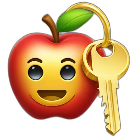 Apple keychain with gold key and a vault emoji