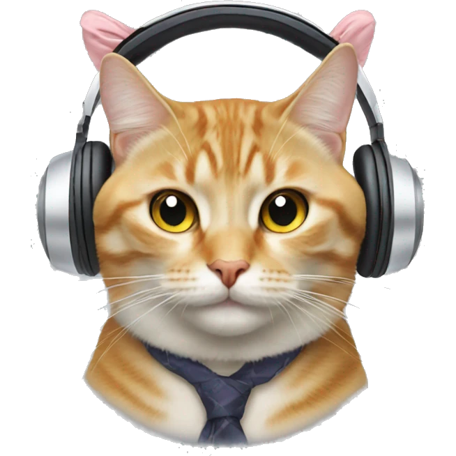 headphones on two cats very well dressed, smiling  emoji