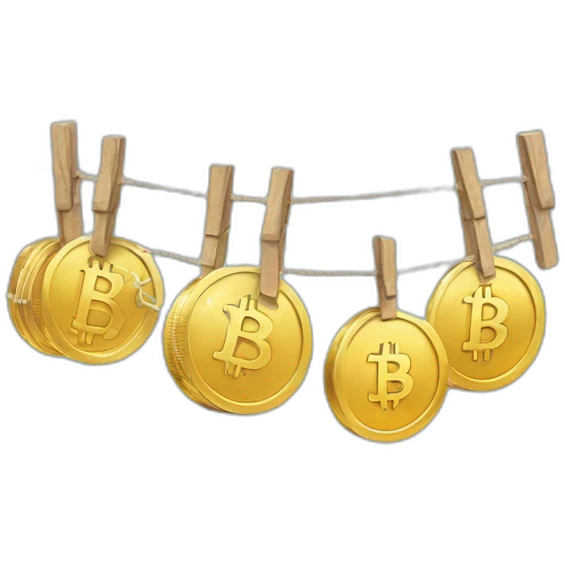 Washing line with bitcoins emoji